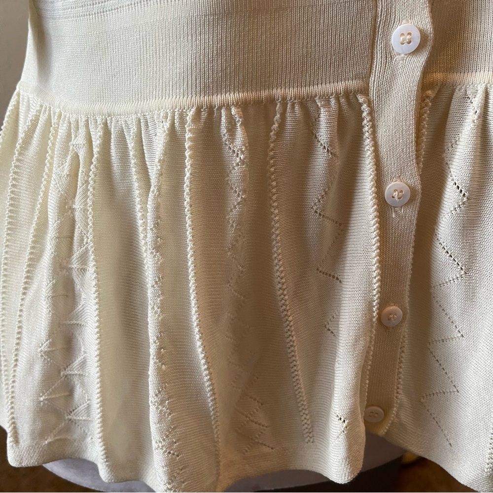 BA&SH Acacio Pointelle Knit Short Sleeve Cardigan - Off White size 8 - Picture 5 of 13
